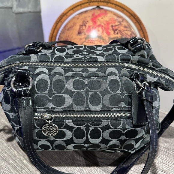 Coach Large Black Denim Purse Bag Tote - Picture 10 of 14